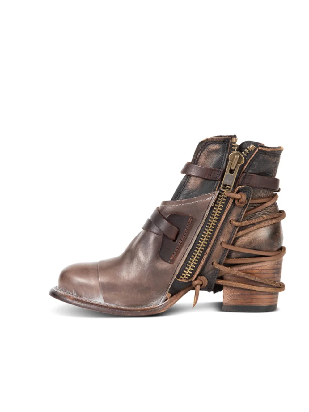 Freebird by Steven Crue Grey Multi Leather Harness Ankle Boots Women Size 10